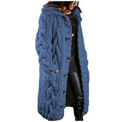 BIBOKAOKE Strickjacke Damen Grobstrick Lang Strickmantel mit Knöpfen Strickcardigan Casual Open Front Sweater Cardigan Zopfmuster Grobstrickjacke Oversize Longstrickjacke ÜBergangsjacke von BIBOKAOKE