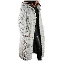 BIBOKAOKE Strickjacke Damen Grobstrick Lang Strickmantel mit Knöpfen Strickcardigan Casual Open Front Sweater Cardigan Zopfmuster Grobstrickjacke Oversize Longstrickjacke ÜBergangsjacke von BIBOKAOKE