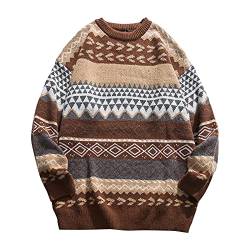 BIBOKAOKE Strickpullover Damen Vintage Strickpulli Herbst/Winter Retro Gestreifte Pullover Warm Winterpullover Rundhals Sweatshirt Langarmshirt Pulli Top Jumper Tops Strickmantel von BIBOKAOKE