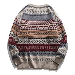 BIBOKAOKE Strickpullover Damen Vintage Strickpulli Herbst/Winter Retro Gestreifte Pullover Warm Winterpullover Rundhals Sweatshirt Langarmshirt Pulli Top Jumper Tops Strickmantel von BIBOKAOKE