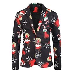 BIBOKAOKE Weihnachten Sakko Herren Anzug Jacke Slim Fit Button in Verschiedenen Druck Festlich Party Blazer Anzugjacke Revers Slim Fit Blazer Elk Print Jacket Freizeit Festlich Kostüm Coat, Schwarz22 von BIBOKAOKE