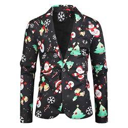 BIBOKAOKE Weihnachten Sakko Herren Anzug Jacke Slim Fit Button in Verschiedenen Druck Festlich Party Blazer Anzugjacke Revers Slim Fit Blazer Elk Print Jacket Freizeit Festlich Kostüm Coat von BIBOKAOKE