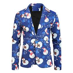 BIBOKAOKE Weihnachten Sakko Herren Anzug Jacke Slim Fit in Verschiedenen Druck Party Blazer Button Anzugjacke Revers Elk Print Jacket Kostüm Coat Anzugmantel, Blau14, XXL von BIBOKAOKE