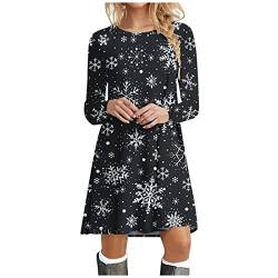 BIBOKAOKE Weihnachtskleid Damen Langarm Tshirt Kleid Rundhals Sweatshirtkleid Bunt Christmas Motive Weihnachts Kostüm Kleider Knielang Blusenkleid Sweatkleid Festliche Kleider A-Linie Kleid von BIBOKAOKE