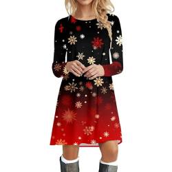 BIBOKAOKE Weihnachtskleid Damen Langarm Tshirt Kleid Rundhals Sweatshirtkleid Bunt Christmas Motive Weihnachts Kostüm Kleider Knielang Blusenkleid Sweatkleid Festliche Kleider A-Linie Kleid von BIBOKAOKE