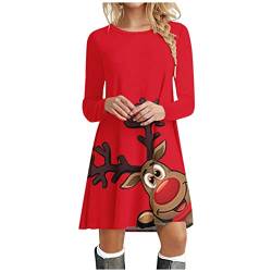 BIBOKAOKE Weihnachtskleid Damen Langarm Tshirt Kleid Rundhals Sweatshirtkleid Bunt Christmas Motive Weihnachts Kostüm Kleider Knielang Blusenkleid Sweatkleid Festliche Kleider A-Linie Kleid von BIBOKAOKE