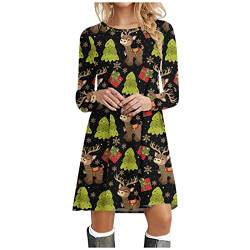 BIBOKAOKE Weihnachtskleid Damen Langarm Tshirt Kleid Rundhals Sweatshirtkleid Bunt Christmas Motive Weihnachts Kostüm Kleider Knielang Blusenkleid Sweatkleid Festliche Kleider A-Linie Kleid von BIBOKAOKE