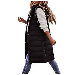 BIBOKAOKE Weste Damen Lang mit Kapuze Winterjacke Ärmellos Kapuzenjacke Warm Wintermantel Slim Fit Mantel Große Größen Steppjacke Winter Übergangsjacke Outwear Wattierte Jacke Damenwesten von BIBOKAOKE