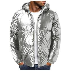 BIBOKAOKE Winterjacke Herren Bubble Jacket Mode Golden silber glänzender Steppjacke Kapuzenjacke Einfarbig Stehkragen Thermojacke Warm Gepolstert Wanderjacke Zipper Jacke Windabweisend Sportjacke von BIBOKAOKE