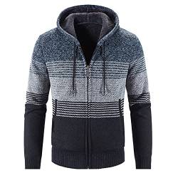 BIBOKAOKE Winterpullover Herren Strickjacke Fleecejacke Strickfleece Cardigan Vertikale Streifen Gestrickt Hemd Outdoor Übergangsjacke Street Style Pullover V Ausschnitt Pulli Kapuzenjacke von BIBOKAOKE