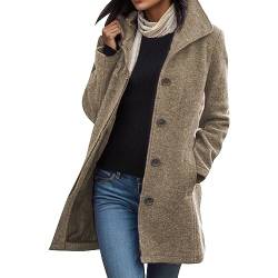 BIBOKAOKE Wollmantel Damen Winter Einreihige Mantel Revers Langemantel Einfarbig Wintermantel mit Taschen Übergangsmantel Elegant Damenmantel Business Mantel Frauen Anzugjacke Outwear von BIBOKAOKE