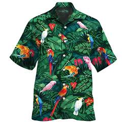 Herren Frühjahr/Sommer Mode Lässig Parrot Print Party Strand Loose Print Kurzarmhemd Hemd Herren Dunkelgrau von BIBOKAOKE