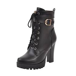 Stiefeletten Damen Mit Absatz Stiefel Kitten Heel Knöchel Stiefel Leicht Gefüttert Lederstiefel Spitz Fashion Heels Ankle Boots Chunky Schuhe Chelsea Damenstiefel von BIBOKAOKE