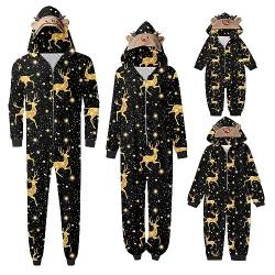 Weihnachts Schlafanzug Familie Einteiler Onesie Weihnachtspyjama Jumpsuit mit Kapuze und Reißverschluss Hausanzug für Damen Herren Kinder Baby Weihnachtspullover Familie Herren von BIBOKAOKE