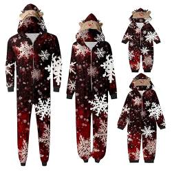 Weihnachts Schlafanzug Familie Einteiler Onesie Weihnachtspyjama Jumpsuit mit Kapuze und Reißverschluss Hausanzug für Damen Herren Kinder Baby Weihnachtspullover Familie Herren von BIBOKAOKE