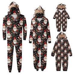 Weihnachts Schlafanzug Familie Einteiler Onesie Weihnachtspyjama Jumpsuit mit Kapuze und Reißverschluss Hausanzug für Damen Herren Kinder Baby Weihnachtspullover Familie von BIBOKAOKE