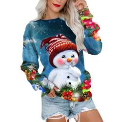 Weihnachtspullover Damen Sweatshirt Rundhals Langarm Weihnachten Pullover Casual Christmas Sweat Oberteile Tops für Frauen Teenager Mädchen Weihnachtlicher Weinglasdruck von BIBOKAOKE