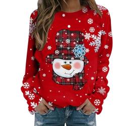 Weihnachtspullover Damen Sweatshirt Rundhals Langarm Weihnachten Pullover Casual Christmas Sweat Oberteile Tops für Frauen Teenager Mädchen Weihnachtsmann-Druck von BIBOKAOKE