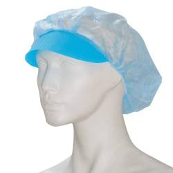 BICAP 100 Stück Einweg-Kopfbedeckung mit Schirm, Größe 50 cm, blau, Kochmütze ohne Haarschutz, Metzger-Mütze, PP-Schildmütze, luftdurchlässig, Gute Feste Qualität, latexfrei von BICAP