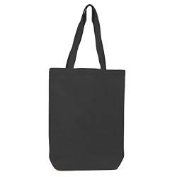 BIDBI Unisex Premium Baumwolle Canvas Shopper Tasche Wiederverwendbare Einkaufstasche (1 Stück), Schwarz, Einheitsgröße, Premium Baumwoll-Leinen-Einkaufstasche von BIDBI