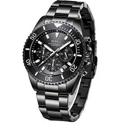 BIDEN Herren-Armbanduhr, Chronograph, Edelstahl, wasserdicht, Datumsanzeige, analoge Quarz-Armbanduhr, Business-Casual-Mode, Armbanduhr für Herren, Schwarz Bb, Armband von BIDEN