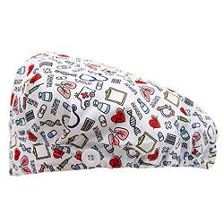 BIEDONGDA Adjustable Print Hat Freizeit Yashmak Stand-Gehörschutz Op Hauben Damen Lange Haare Mit Gummi Op Haube Stoff Krankenschwester Haube Einstellbare Chirurgische Mütze von BIEDONGDA