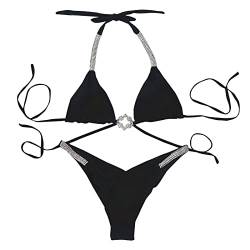 BIEDONGDA Damen Bademode Strass Bikini Set Klassischer Sexy Triangel Badeanzug High Waist Bikini Triangel Push Up Sexy Gepolstert Swimsuit für Frauen von BIEDONGDA