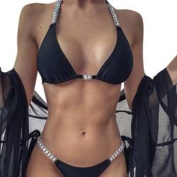 BIEDONGDA Damen Bademode Strass Bikini Set Klassischer Sexy Triangel Badeanzug High Waist Bikini Triangel Push Up Sexy Gepolstert Swimsuit für Frauen von BIEDONGDA