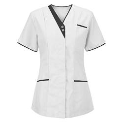 BIEDONGDA Kasacks Damen Pflege Bunt Druck von Blusen Arbeiten Töpfe für Frauen Kurze V-Ausschnitt Ärmellos T-Hemd Damenbluse Krankenschwester Kittel von BIEDONGDA