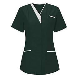 BIEDONGDA Kasacks Damen Pflege Bunt Druck von Blusen Arbeiten Töpfe für Frauen Kurze V-Ausschnitt Ärmellos T-Hemd Damenbluse Krankenschwester Kittel von BIEDONGDA