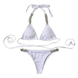 BIEDONGDA Sexy Triangel Bikini Set Damen Tiefer V-Ausschnitt 2-Teile Swimsuit mit Strass Kristall Sommer Strandkleidung Bauchweg Bikini Surfanzug von BIEDONGDA