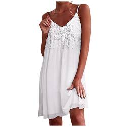 Spitze Kleid Sommer Kleider Damen Weiß Strandkleid Bohokleid Casual V-Ausschnitt Sommerkleid Loose Freizeitkleid Frauen Strandkleider Minikleid von BIEDONGDA