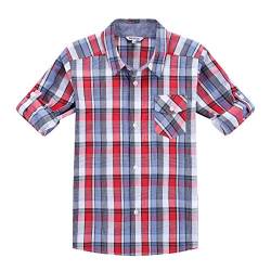 BIENZOE Jungen Baumwolle Plaid Knopf Unten Hemd Rot Blau Größe 11/12 von BIENZOE
