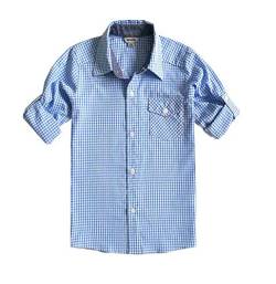 BIENZOE Jungen Baumwolle Plaid Knopf Unten Hemd hellblau Größe 11/12 von BIENZOE