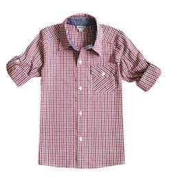 BIENZOE Jungen Baumwolle Plaid Knopf Unten Hemd rot Größe 5/6 von BIENZOE