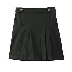 BIENZOE Mädchen Baumwolle Dehnbar Elastische Taille Falten Röcke Schwarz 2XL von BIENZOE