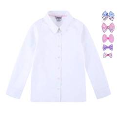 BIENZOE Mädchen Schuluniformen Oxford Langarmshirts Blusen Krawatte Satz Weiß S von BIENZOE