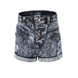 BIENZOE Mädchen Weiche Hohe Taille Löcher Gerissen Dehnbar Jeans Shorts Größe 8 von BIENZOE