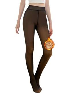 BIESVOY Thermo Strumpfhose Damen Fleece Gefütterte Winterstrumpfhose Thermostrumpfhose Bauchweg Warm Leggings Gefälschte Durchscheinend High Waist Pantyhose für Damen von BIESVOY