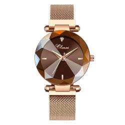 BIEWO Armbanduhr für Frauen Mode Stil Diamant Uhren Quarz Analog Damenuhr mit Edelstahlband Lässige Damenuhr Weibliche Armbanduhr Geschenk, Braun von BIEWO