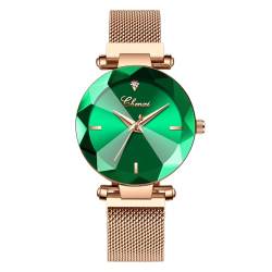 BIEWO Armbanduhr für Frauen Mode Stil Diamant Uhren Quarz Analog Damenuhr mit Edelstahlband Lässige Damenuhr Weibliche Armbanduhr Geschenk, grün, Armband von BIEWO