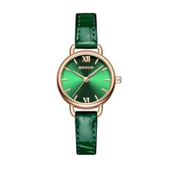 BIEWO Damen Uhr Armbanduhr für Frauen Mode Stil Quarz Analog Uhren Edelstahl Band Frauen Casual Damen Uhr Weibliche Armbanduhr Geschenk, Leder Grün von BIEWO