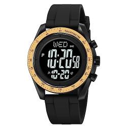 BIEWO Digitale Herren-Sportuhr mit Alarm, Countdown, Dualzeit, wasserdicht, ultradünn, Weitwinkel-Display, Armbanduhr für Männer und Frauen, schwarz / gold von BIEWO