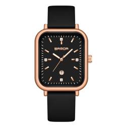 BIEWO Quarz-analoge Armbanduhr Mode Stil Uhren für Männer Frauen Unisex Lederband Casual Paar Quadratische Armbanduhr Geschenk, Schwarz Gold 1 von BIEWO