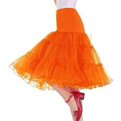 BIFINI Karnevalskostüme Damen übergröße Rockabilly Rock 50er Petticoat Unterrock Tellerrock Lang Orange von BIFINI