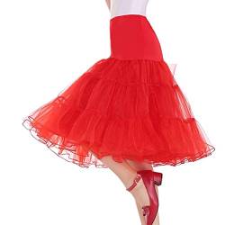 BIFINI Karnevalskostüme Damen übergröße Rockabilly Rock 50er Petticoat Unterrock Tellerrock Lang Rot von BIFINI