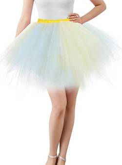 Karneval Erwachsene Damen 80's Tüllrock Tütü Röcke Tüll Petticoat Tutu Blau/Gelb von BIFINI