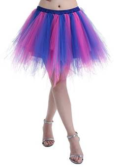 Karneval Erwachsene Damen 80's übergröße Tüllrock Tütü Röcke Tüll Petticoat Tutu Fuchsie/Rötlich-Blau von BIFINI