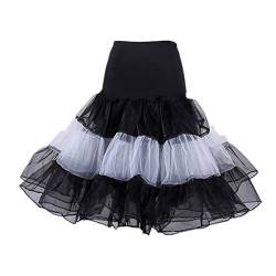 Karnevalskostüme Damen Rockabilly Rock 50er Petticoat Unterrock Tellerrock Lang Schwarz Weiß von BIFINI