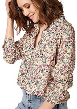 BIG DART Blusen für Damenmode, lässige Langarm-Knopf-Unten-Hemden, Oberteile, XS-3XL (Blumen, L) von BIG DART